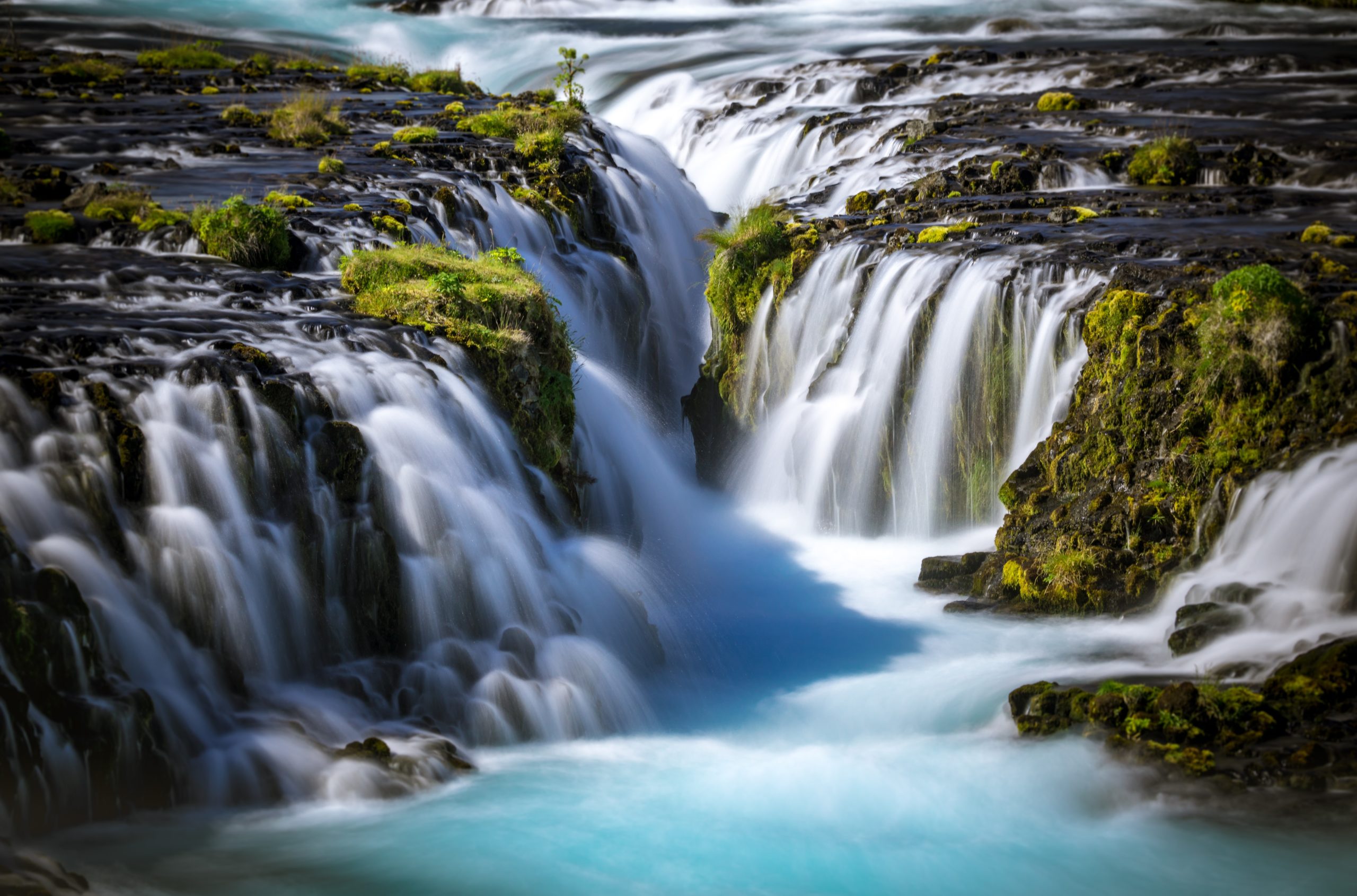 Moss grown on the rocks around Brúarfoss waterfall