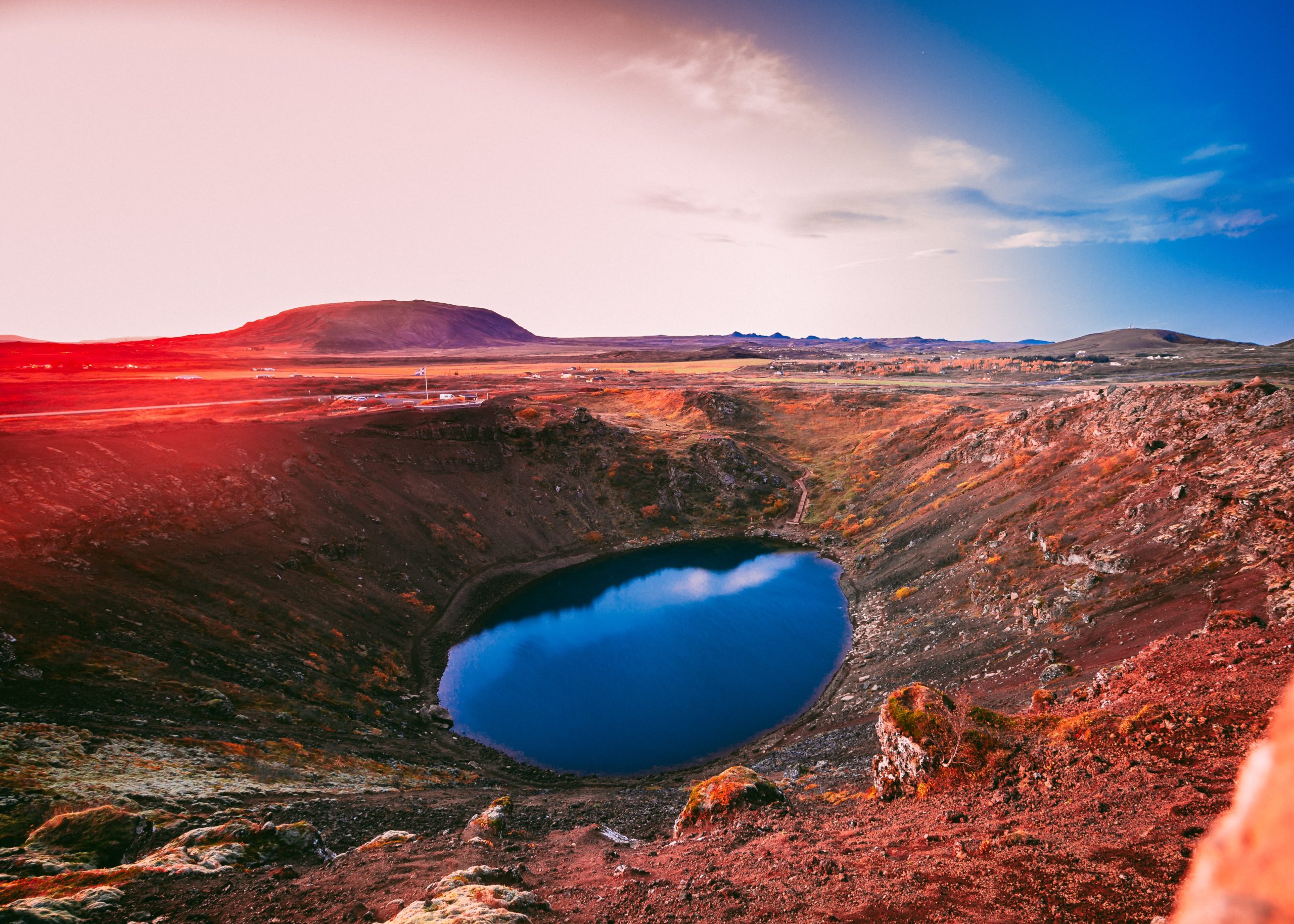 kerið crater at sunset