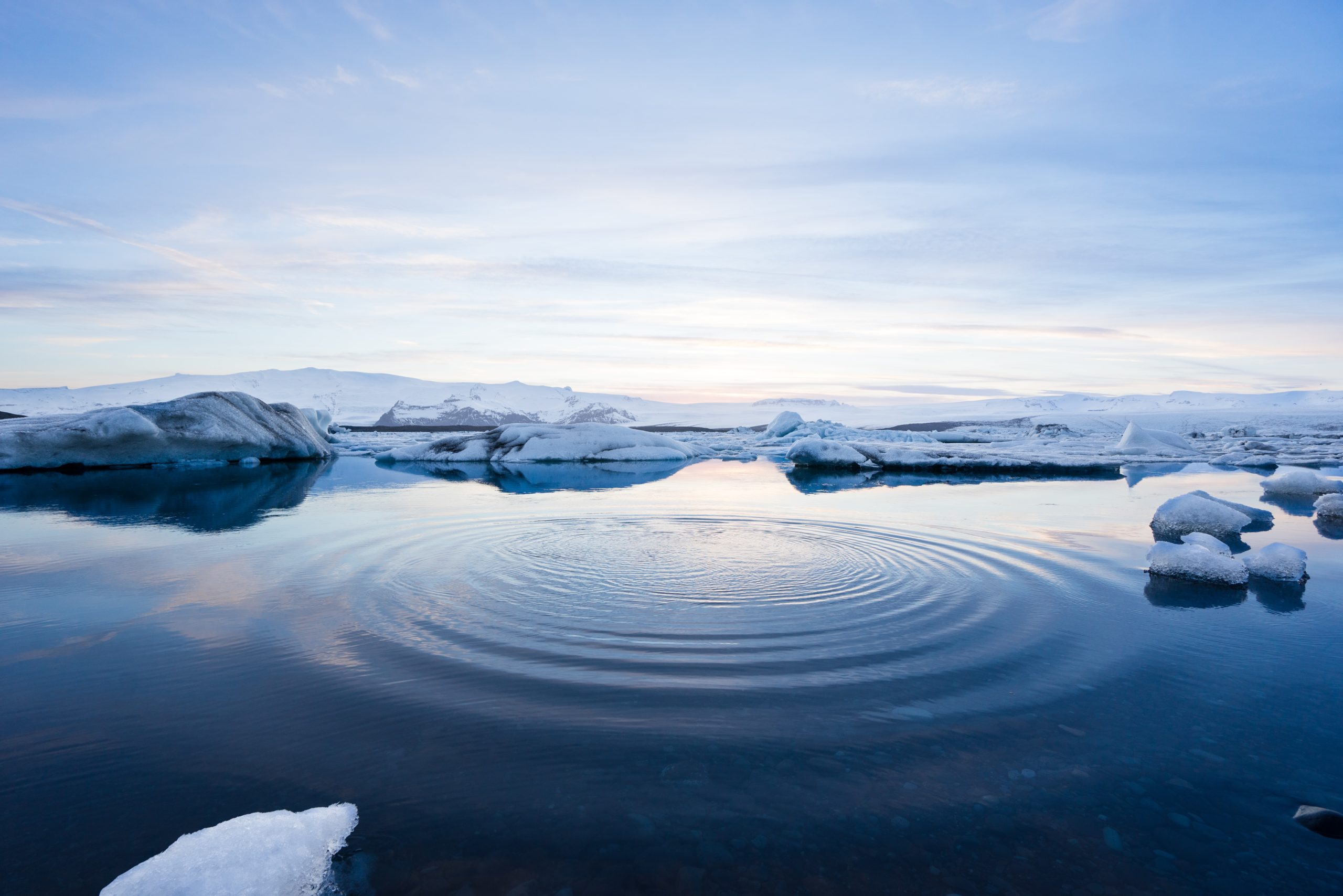 A ripple in the water of Jökulsárlón, Iceland