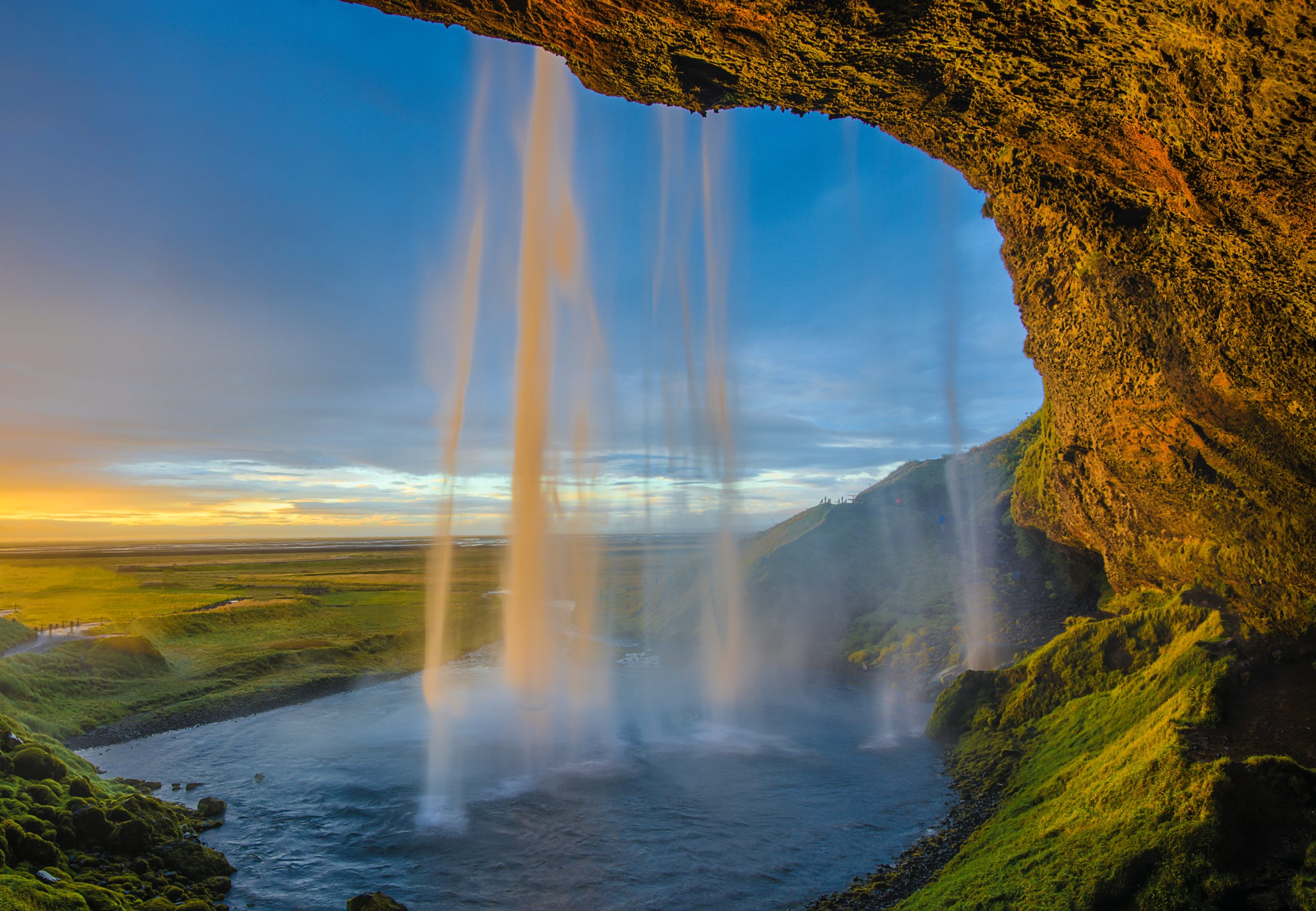 Sunset at Seljalandsfoss waterfall