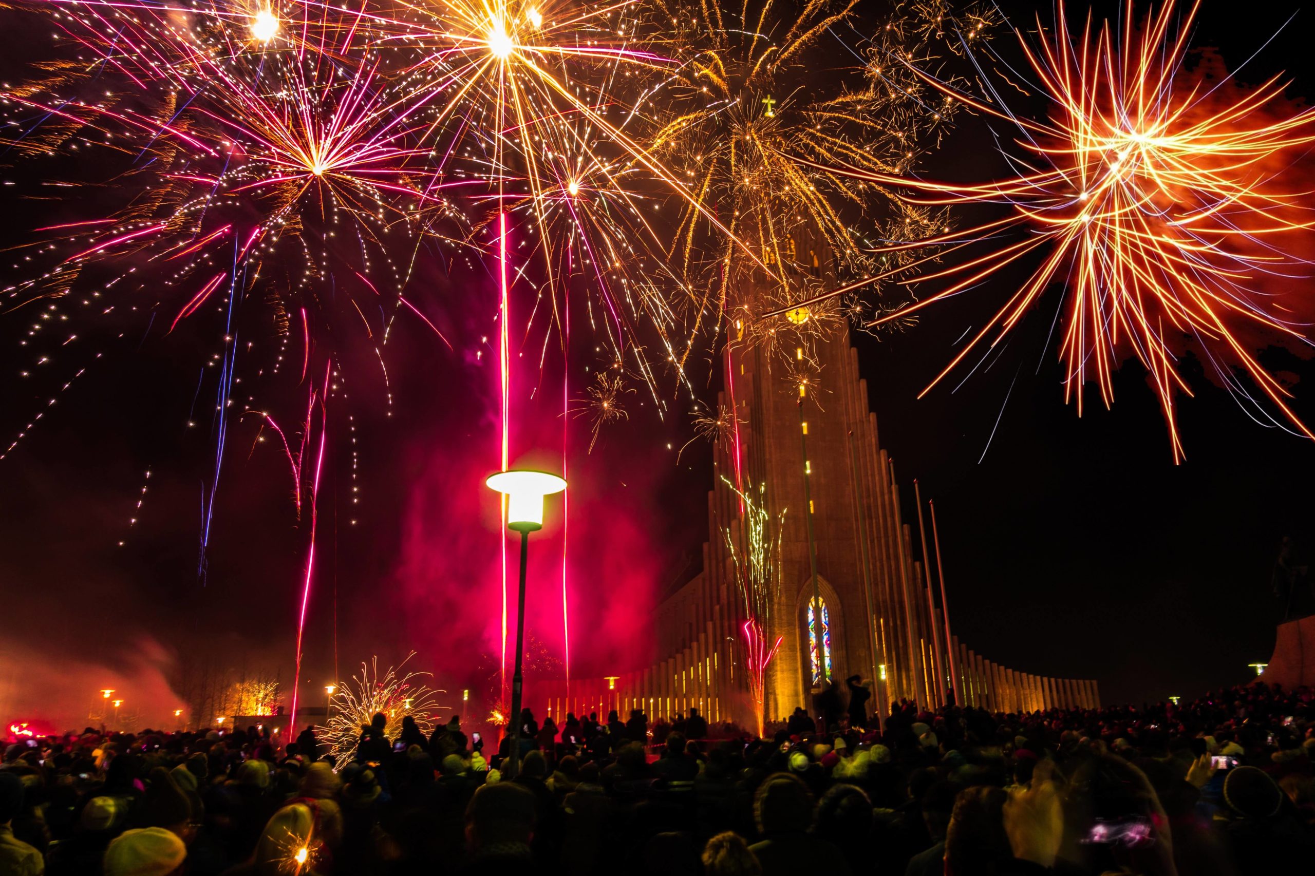 Fireworks over Reykjavik, Iceland.